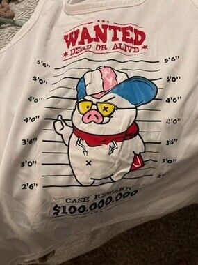 Wanted Dead or Alive Pig Graphic L White Sleeveless Tank Top